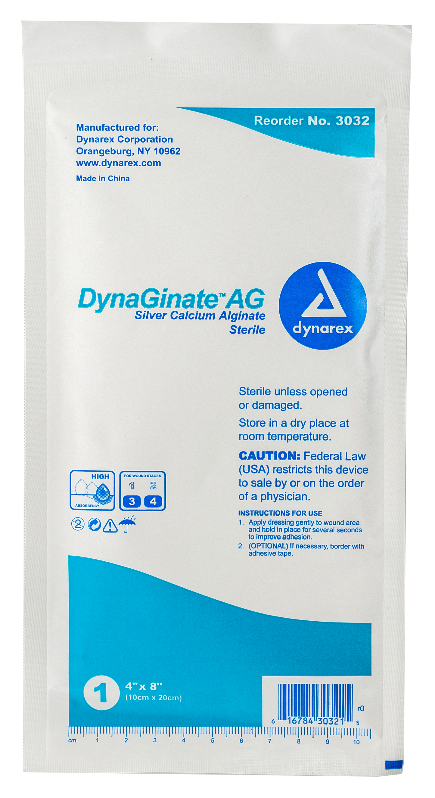 DynaGinate AG Silver Calcium Alginate Dressing - 4"x8"
