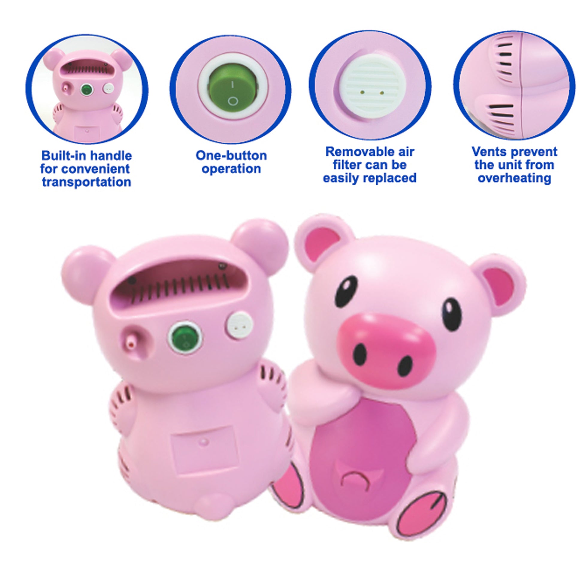 Features of the GBM Pediatric Compressor Nebulizer, highlighting design and functionality.