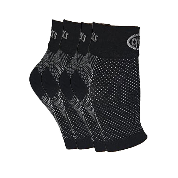 2-pack of black GBM mmHg Compression Foot Sleeves for targeted pain relief.