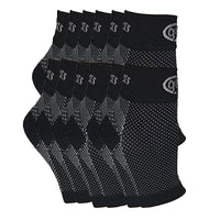 6-pack of black GBM mmHg Compression Foot Sleeves for long-lasting foot support.