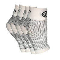 2-pack of white GBM mmHg Compression Foot Sleeves for arch and heel support.