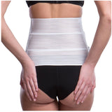 Back view of Lipoelastic KP Special white abdominal binder providing even post-operative compression and support.
