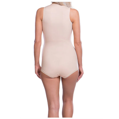 Back view of woman wearing Lipoelastic MH Special Comfort beige compression bodysuit
