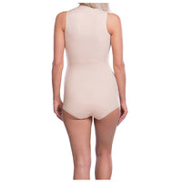 Back view of woman wearing Lipoelastic MH Special Comfort beige compression bodysuit