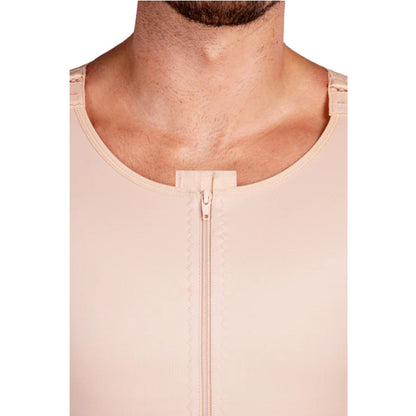 Close-up of beige Lipoelastic MTm Comfort men’s compression vest with front zipper fastening