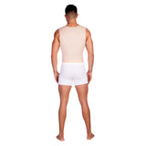 Back view of man wearing beige Lipoelastic MTm Comfort men’s post-operative vest