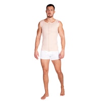 Full body view of man modeling Lipoelastic MTmL Comfort beige compression vest for men