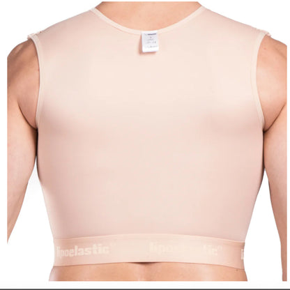 Back view of beige Lipoelastic MTmS Comfort men’s short compression vest