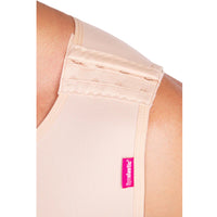 Shoulder strap detail with adjustable hooks on beige Lipoelastic MTmS Comfort vest