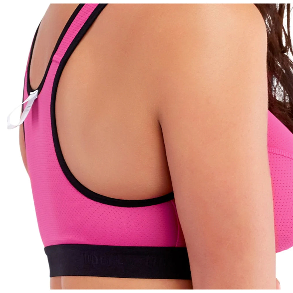 Side and back view of LIPOELASTIC PI Unique bra in pink with black trim