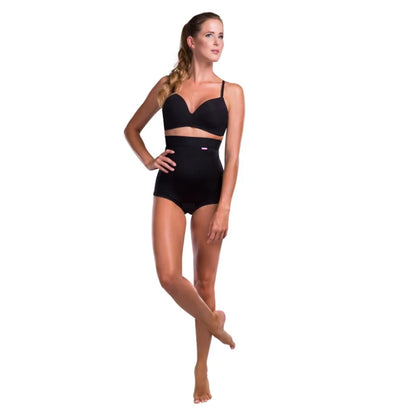 Front view of Lipoelastic VH black pull-on post-op compression girdle for tummy tuck, abdominoplasty, and liposuction recovery.