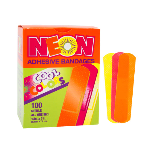 Designer Adhesive Bandages, Sterile, Neon Assorted, 3/4" x 3"