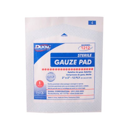 Sterile, Gauze Pad, 2" x 2", 12-ply, 100pk