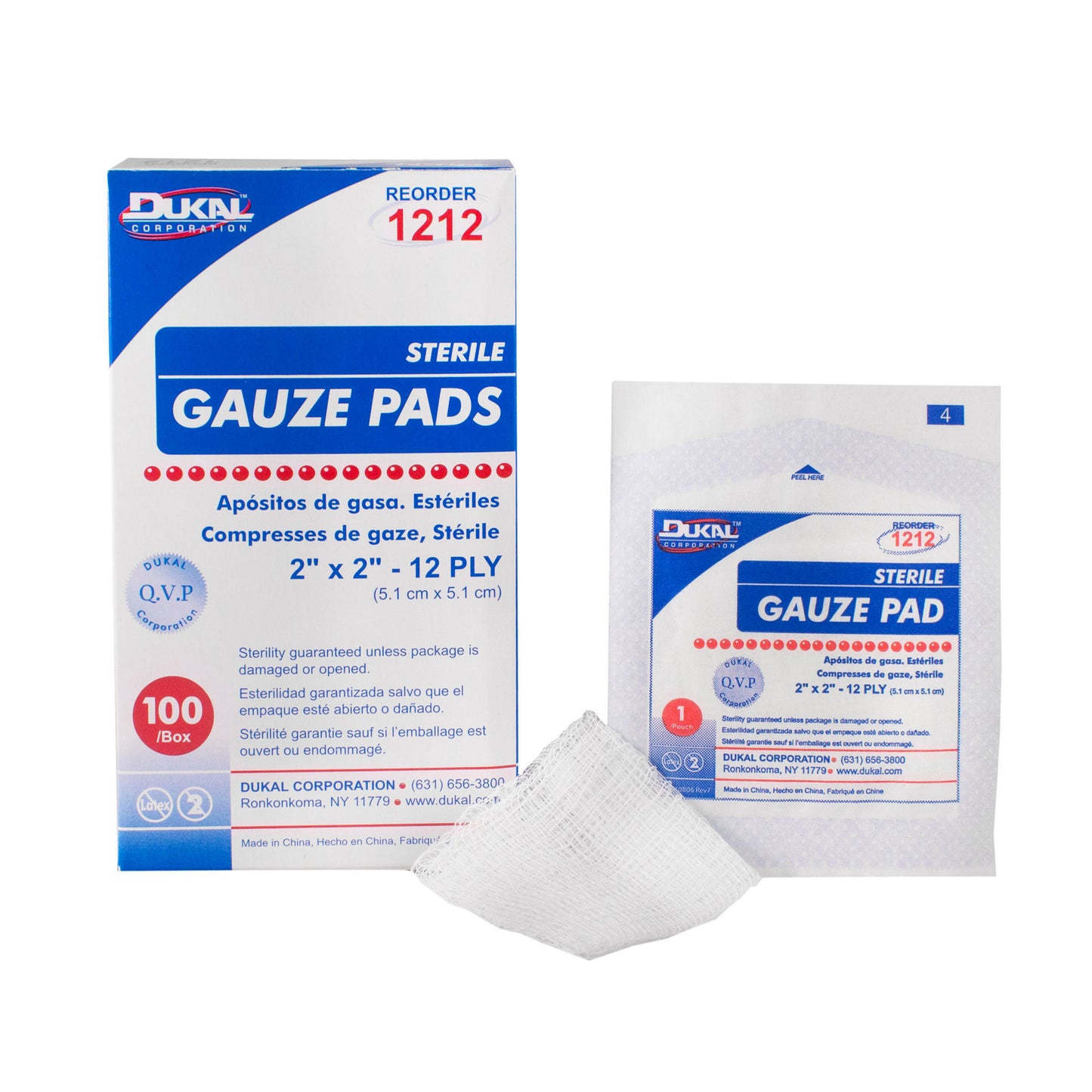 Sterile, Gauze Pad, 2" x 2", 12-ply, 100pk