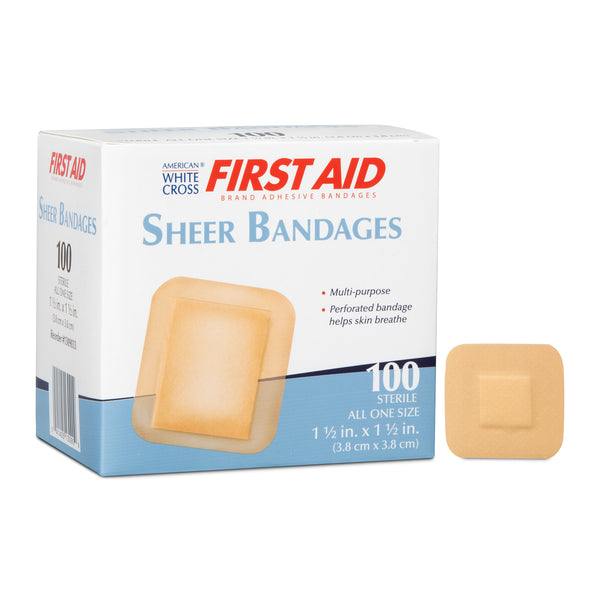 Sheer Adhesive Strips, Sterile, 1-1/2" x 1-1/2" Patch