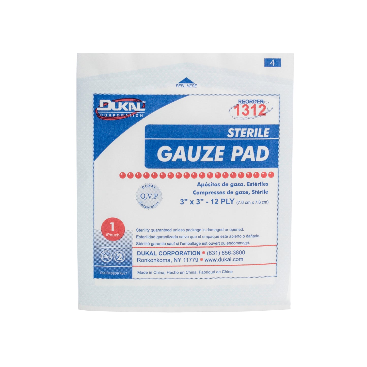 Sterile, Gauze Pad, 3" x 3", 12-ply, 100pk
