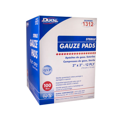 Sterile, Gauze Pad, 3" x 3", 12-ply, 100pk