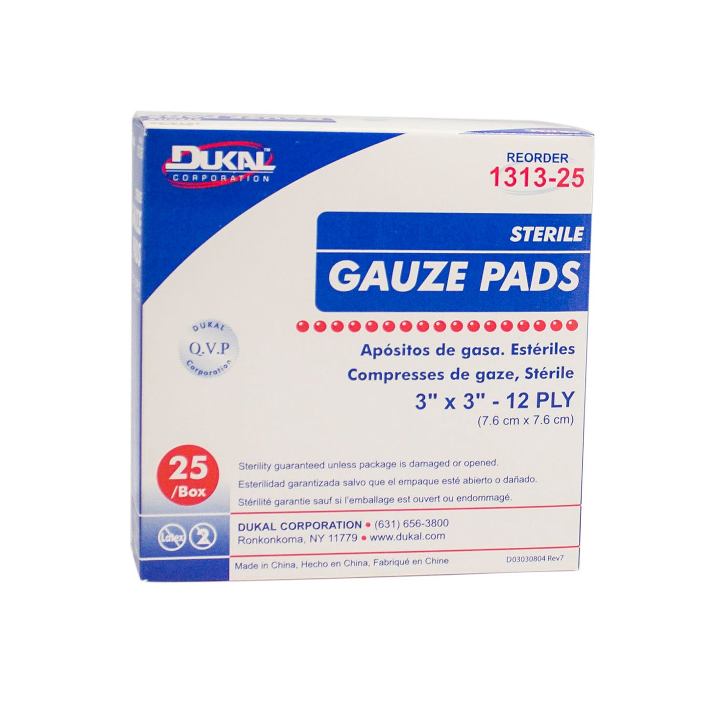 Sterile, Gauze Pad, 3" x 3", 12-ply, 25pk