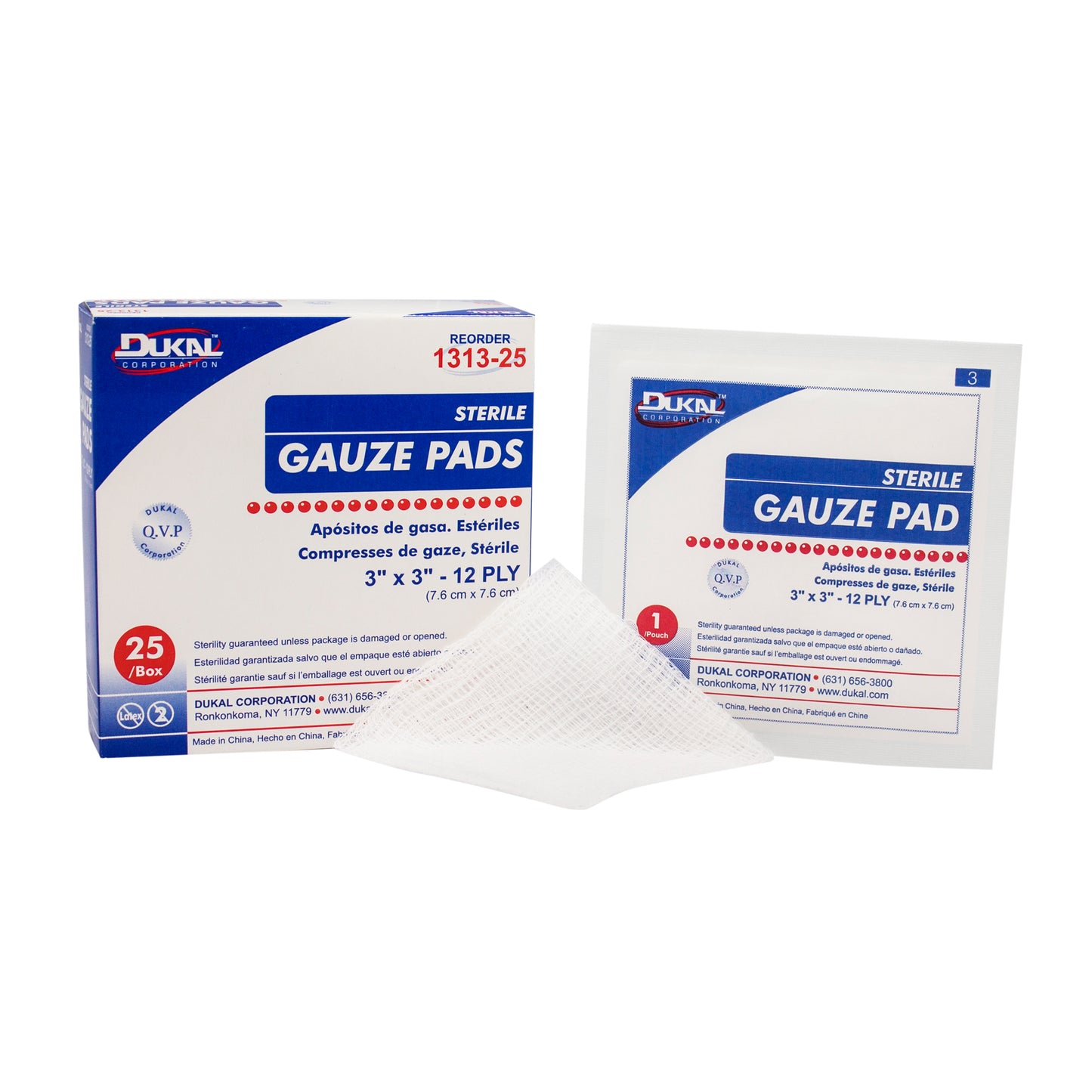 Sterile, Gauze Pad, 3" x 3", 12-ply, 25pk