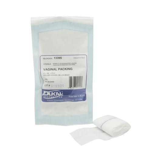 Sterile, Vaginal Packing, X-Ray, 2" x 36", 4-ply, 28x24 mesh, folded edges
