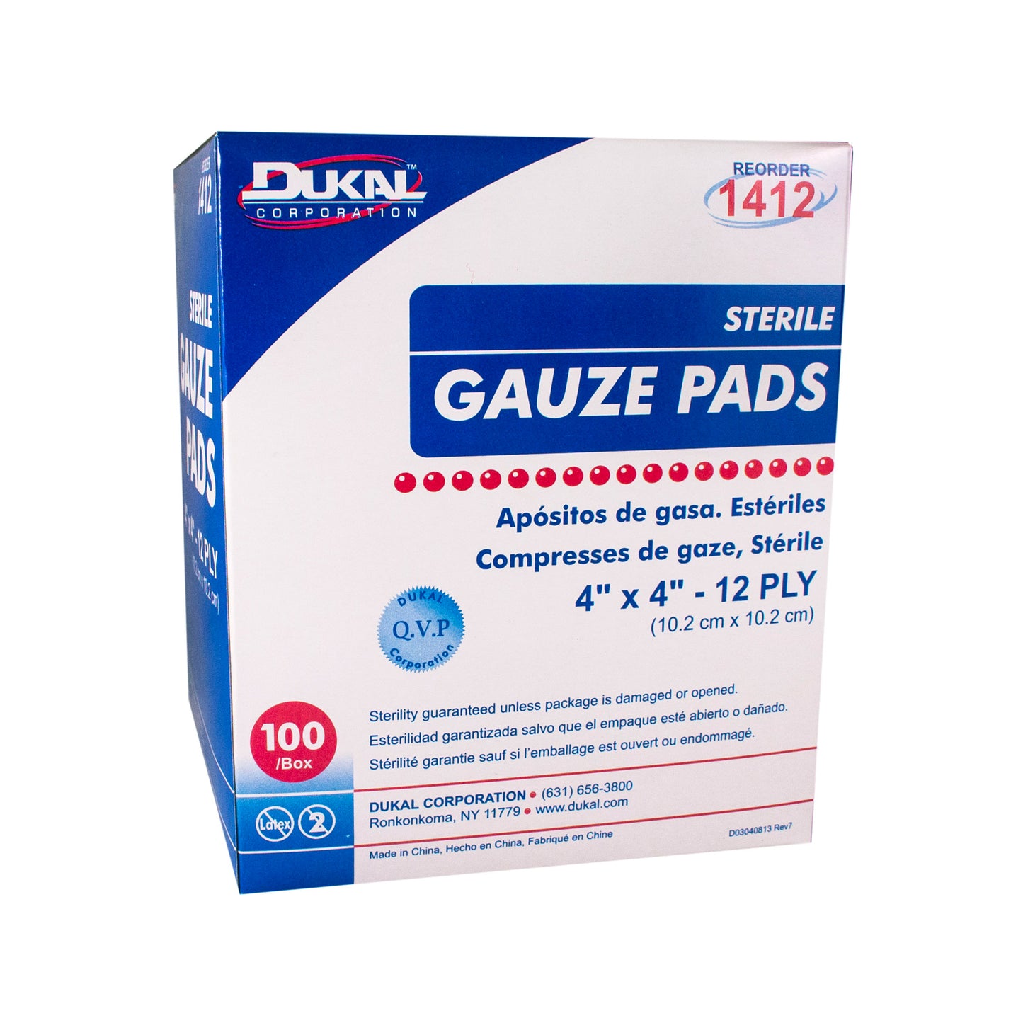 Sterile, Gauze Pad, 4" x 4", 12-ply, 100pk