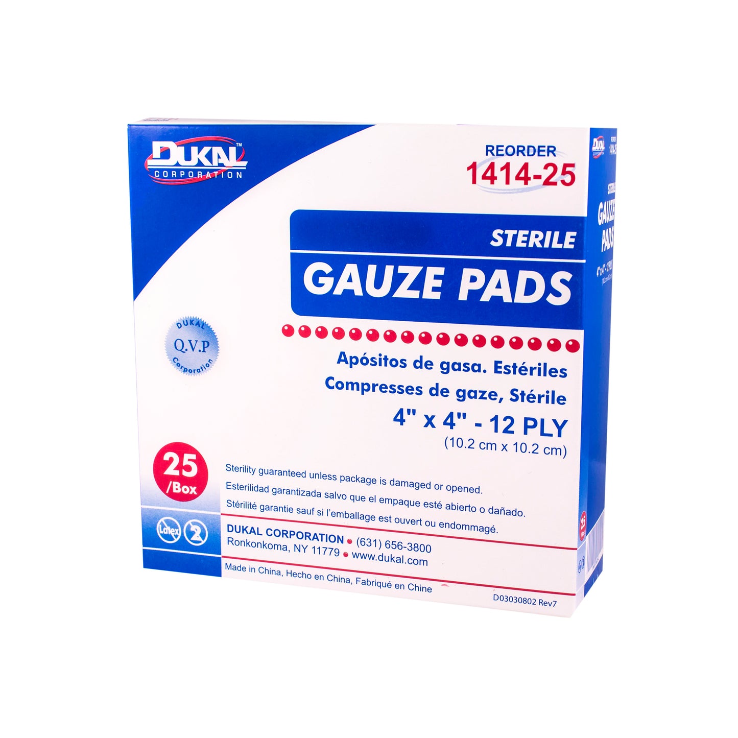Sterile, Gauze Pad, 4" x 4", 12-ply, 25pk