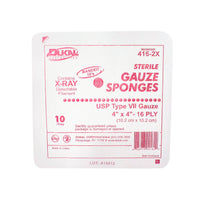 Sterile, Gauze, X-Ray Detectable, 4" x 4", 16-ply