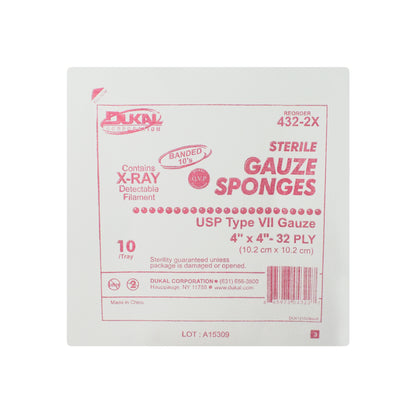 Sterile, Gauze, X-Ray Detectable, 4" x 4", 32-ply