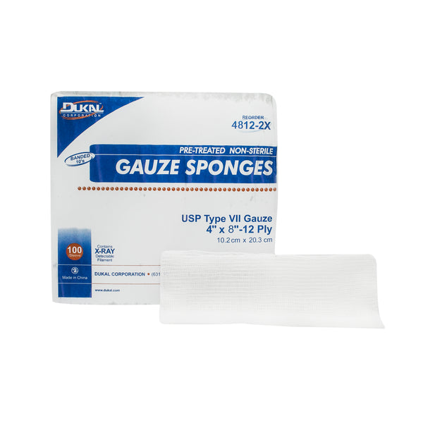 Non-Sterile, Gauze, X-Ray Detectable, 8" x 4", 12-ply