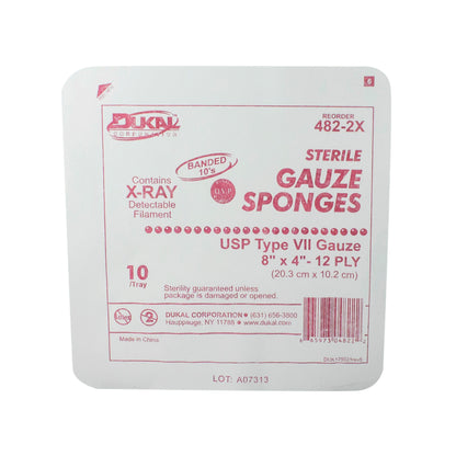 Sterile, Gauze, X-Ray Detectable, 8" x 4", 12-ply