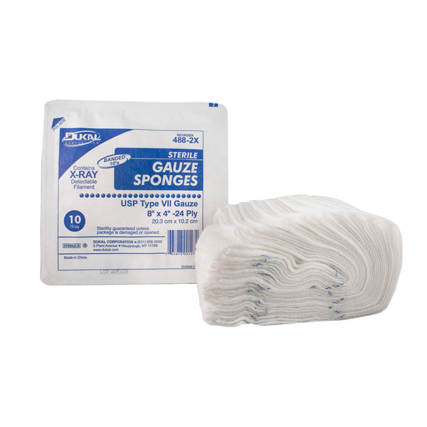 Sterile, Gauze, X-Ray Detectable, 8" x 4", 24-ply