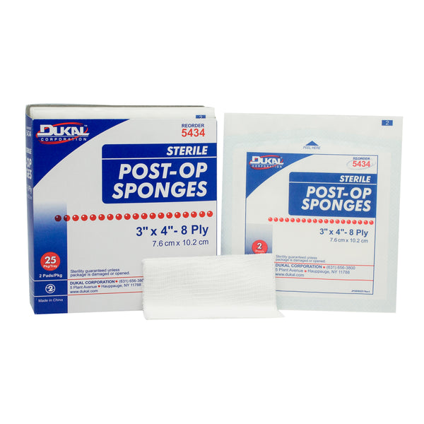 Sterile, Post Op Sponge, 4" x 3" - Gauze Facing