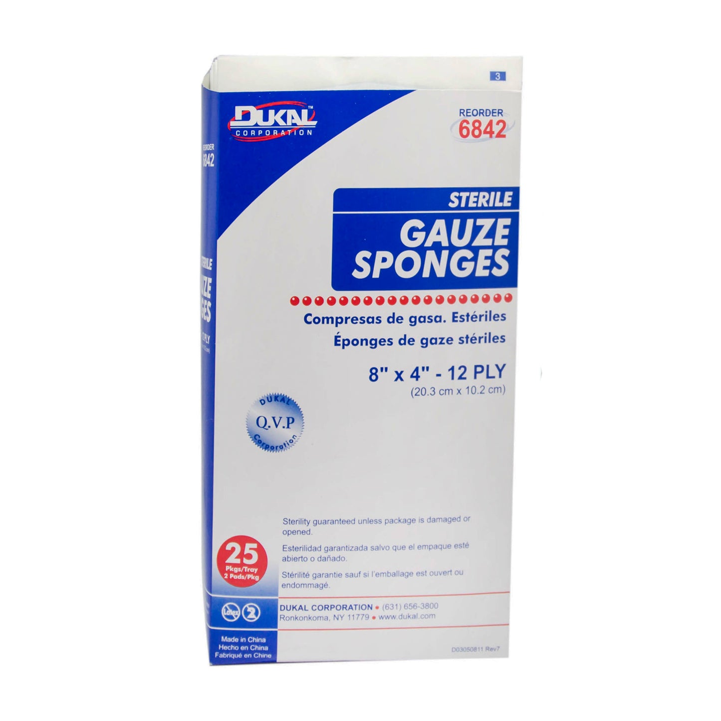 Sterile, Gauze Sponge, 8" x 4", 12-ply
