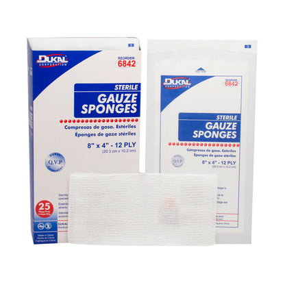 Sterile, Gauze Sponge, 8" x 4", 12-ply