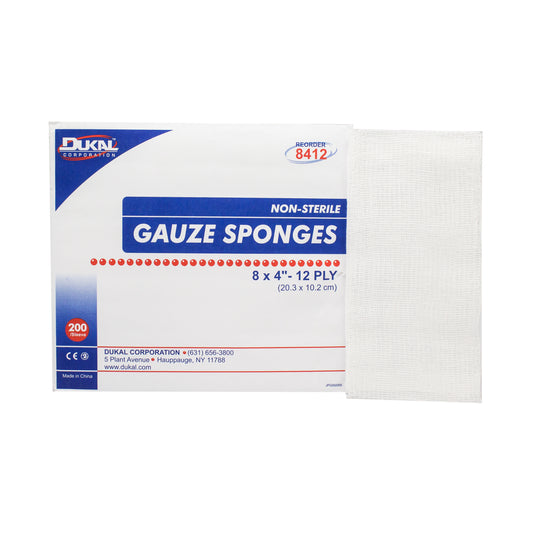 Non-Sterile, Gauze Sponge, 8" x 4", 12-ply