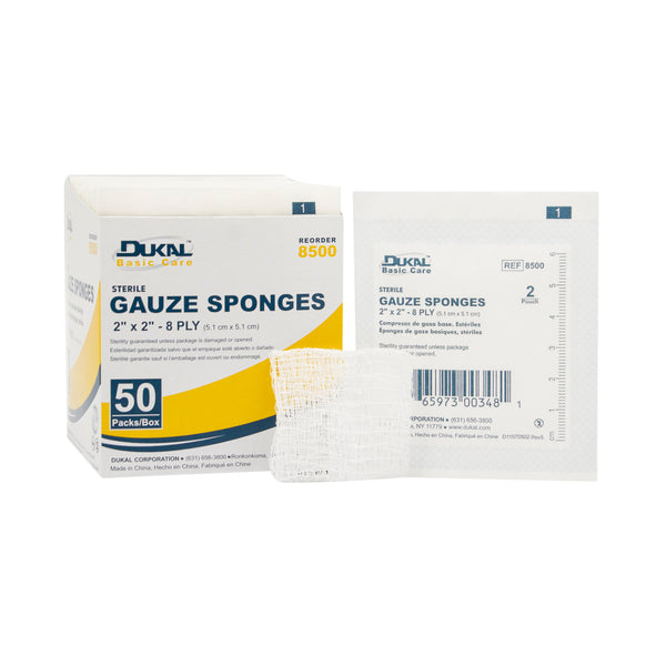 Sterile, Basic Care Gauze Sponge, 2" x 2", 8-ply