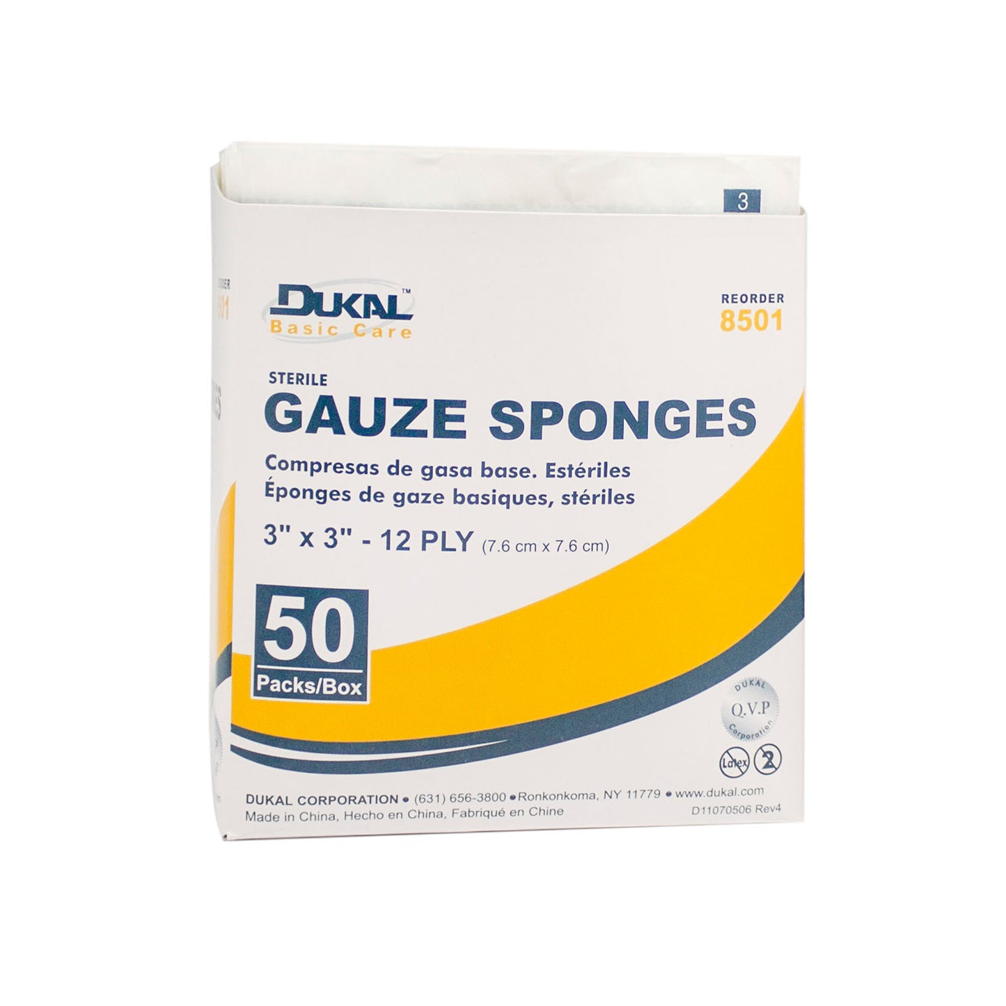 Sterile, Basic Care Gauze Sponge, 3" x 3", 12-ply