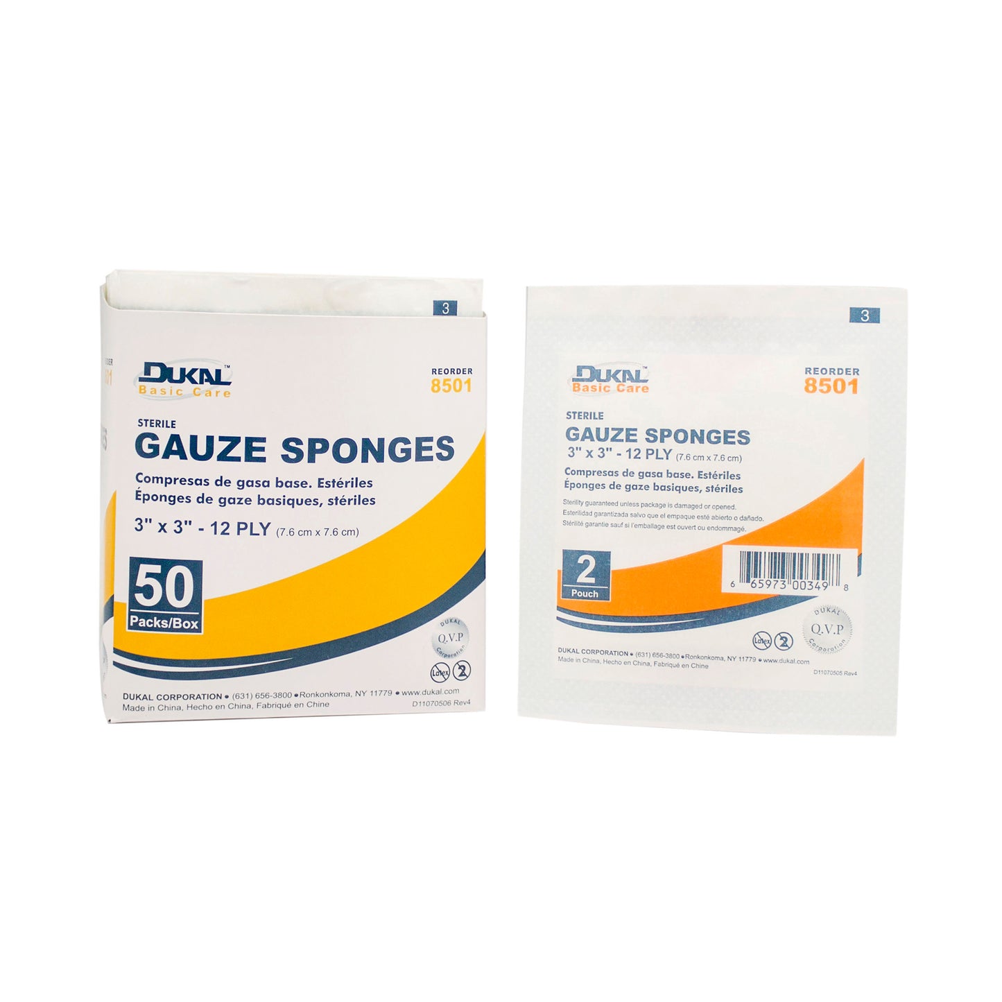 Sterile, Basic Care Gauze Sponge, 3" x 3", 12-ply