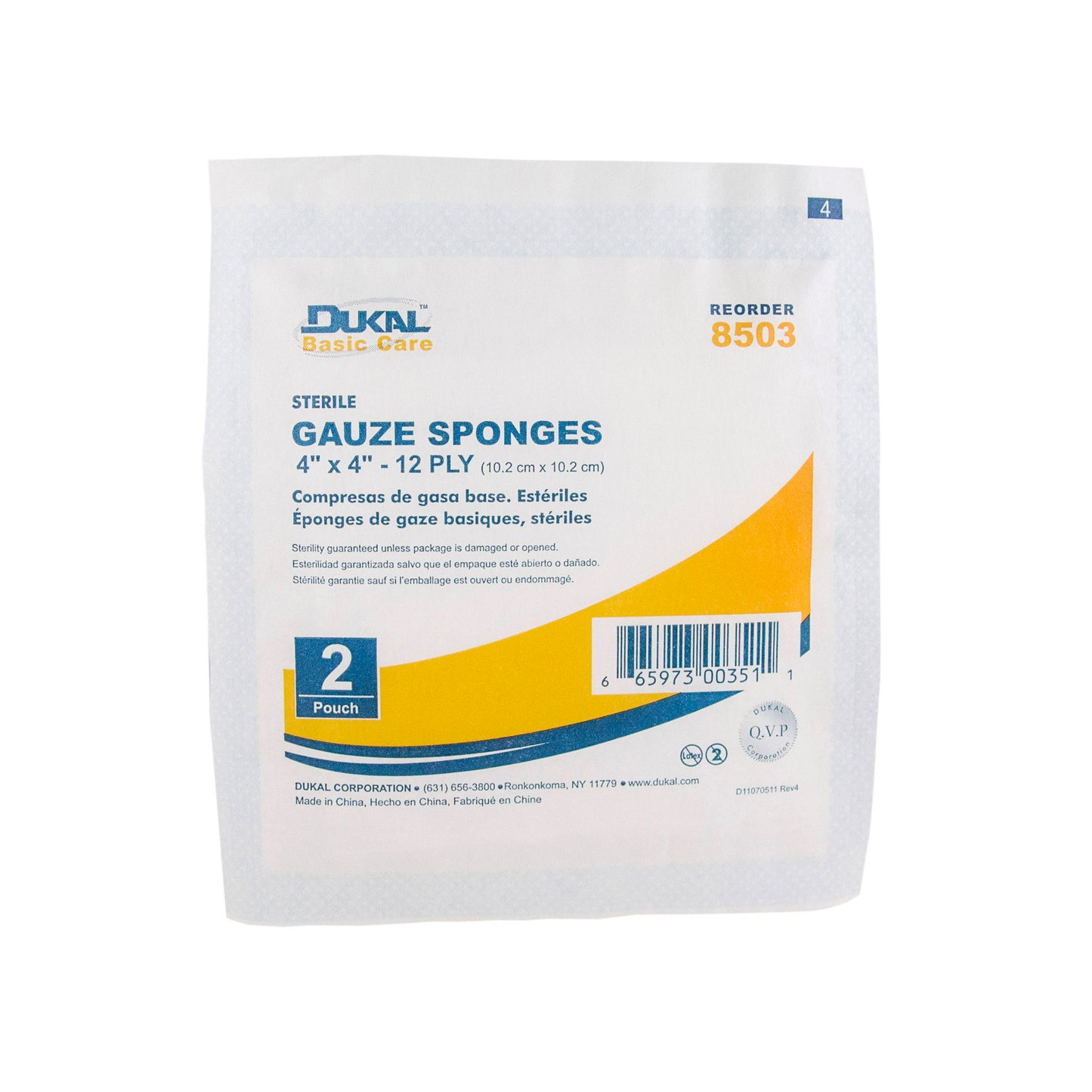Sterile, Basic Care Gauze Sponge, 4" x 4", 12-ply