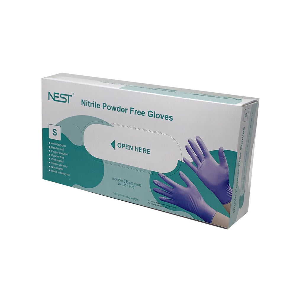 NEST Nitrile Powder Free Examination Gloves, Box of 100