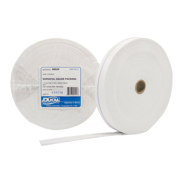 Non-Sterile, Gauze Packing, 1" x 100 yds, 4-ply, X-Ray
