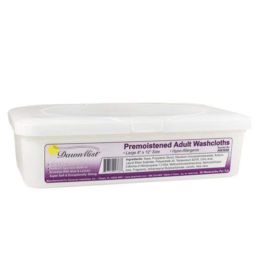 DawnMist - Pre-Moistened Disposable Adult Washcloths , Hard Tub 8" x 12"