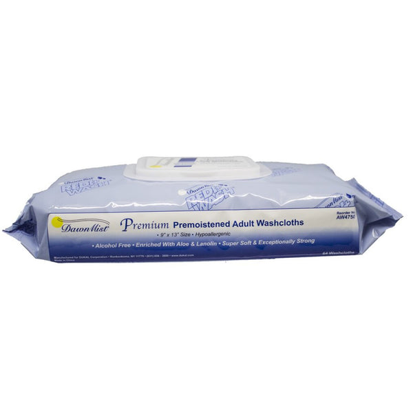 DawnMist - Pre-Moistened Disposable Adult Washcloths, Soft Pack with Lid, 9" x 13"