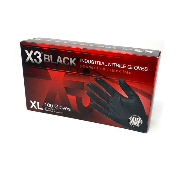 AMMEX - X3 Industrial Disposable Black Nitril Gloves, 100/Box