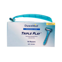 DawnMist® Triple Play® Razor , 3 Micro-Edge Blades, Lubricating Strip, and Pivoting Head- Teal with clear plastic guard