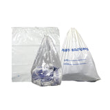 Patient Belonging Bag, white w/ blue print, plastic handle, 20" x 18.5" (+3.5"), 1.3 mil.