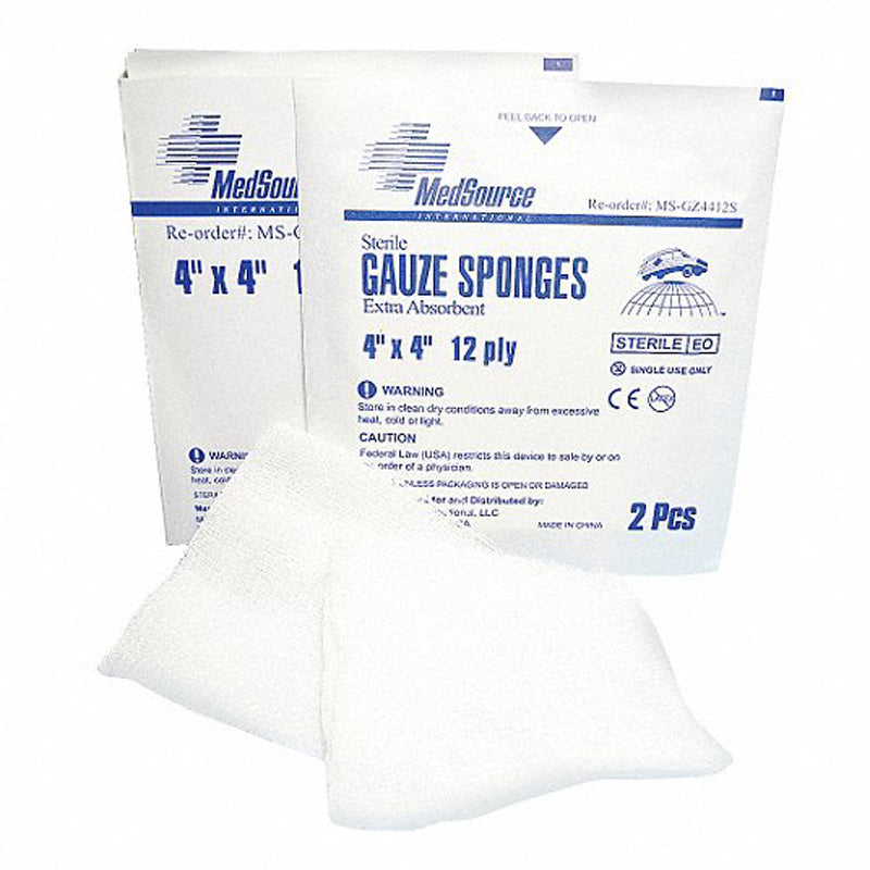 MedSource - 12 ply Sterile Gauze, Packed in 2s