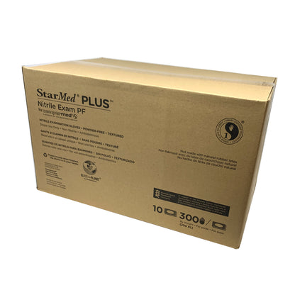 StarMed Plus 300 Count Box - Powder Free Nitrile Exam Gloves (XL Size is 250 gloves per box)