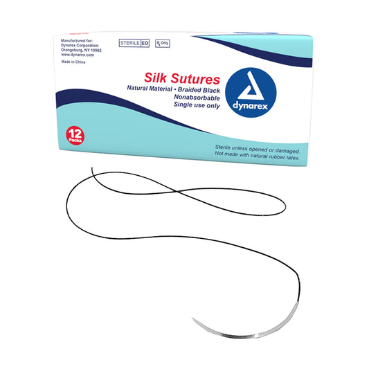 Braided Black Silk Sutures-Non Absorbable Black, 3-0, C6 Needle, 18", 12 per Box