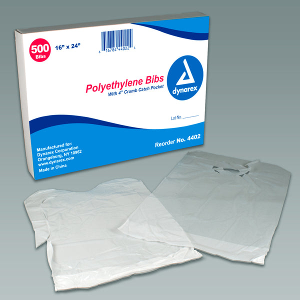 Dynarex - Polyethylene Bibs Crumb Catch 3" Pocket